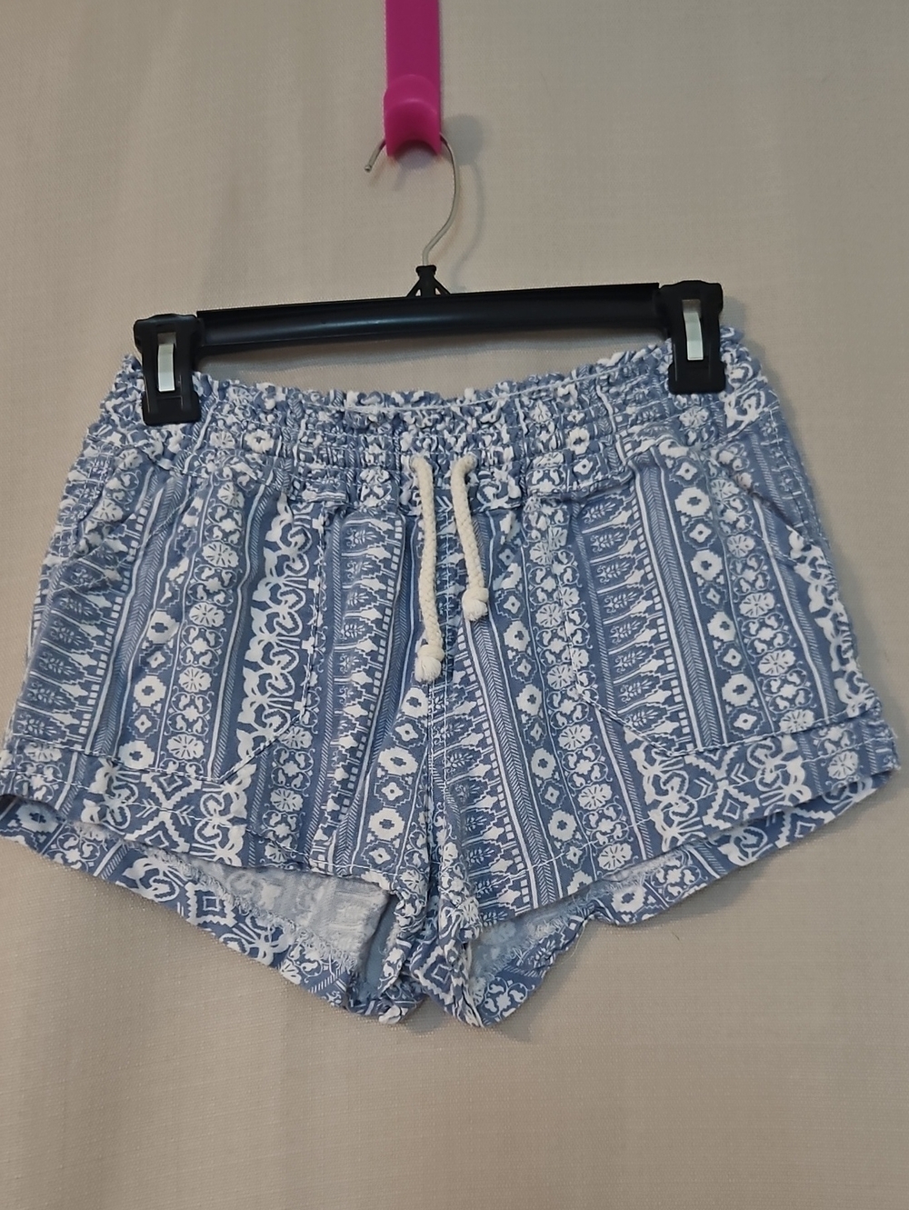 Light Blue Printed Drawstring Athletic Shorts for Women